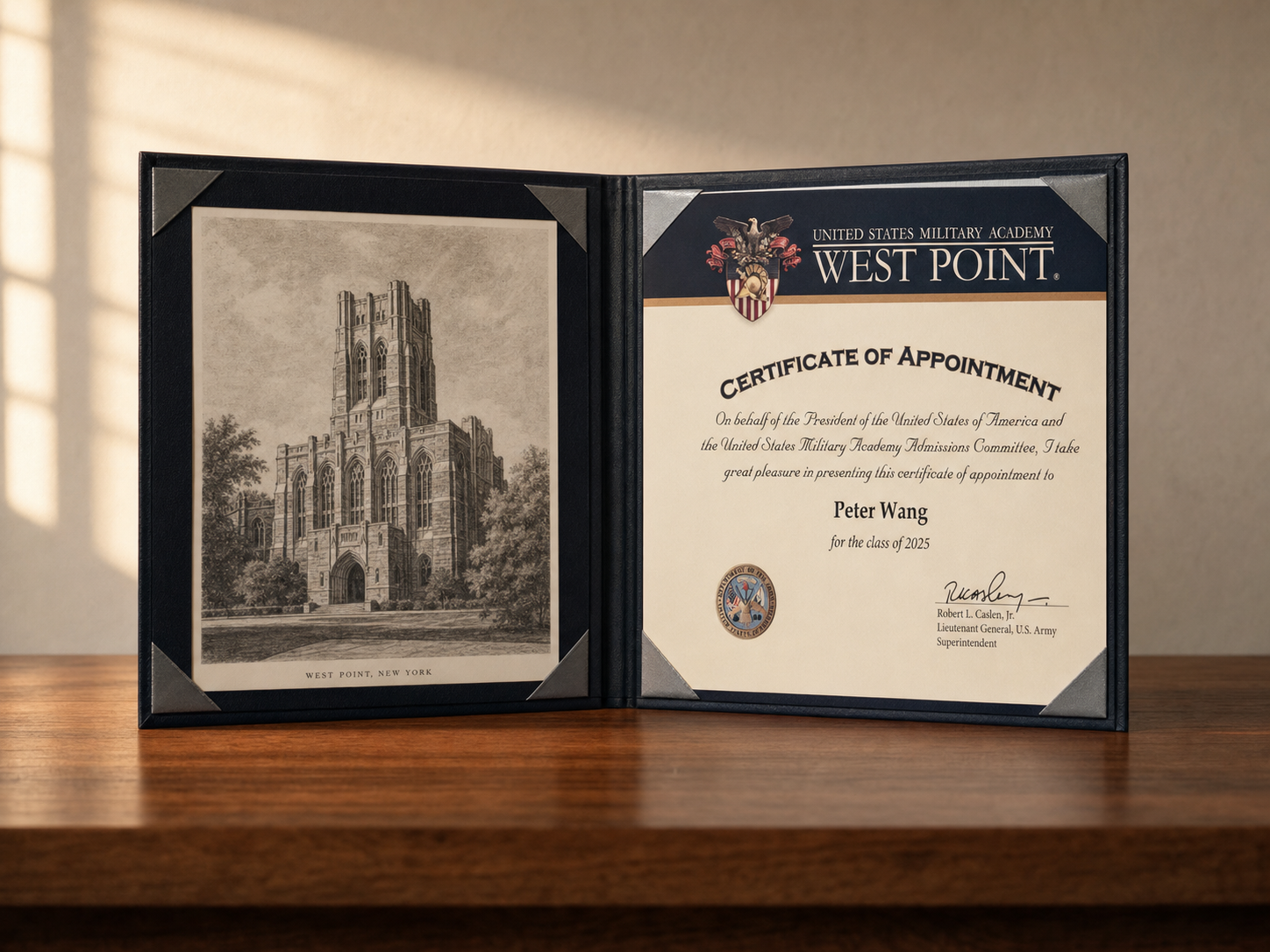 Certificate of Appointment from a U.S. service academy